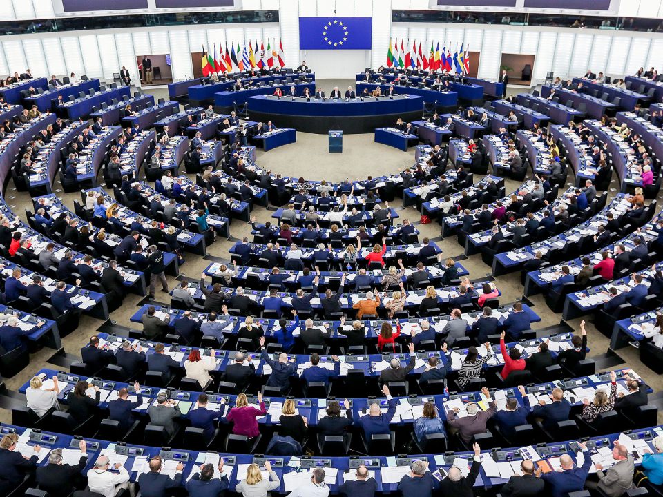 Stockshot of the hemicycle of the European Parliament in Strasbourg