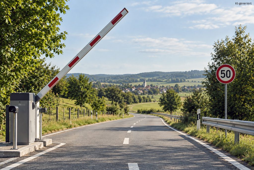Strasse mit geöffneter Schranke