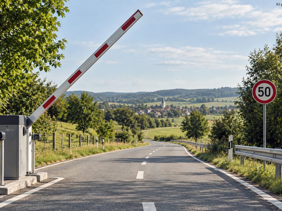 Strasse mit geöffneter Schranke